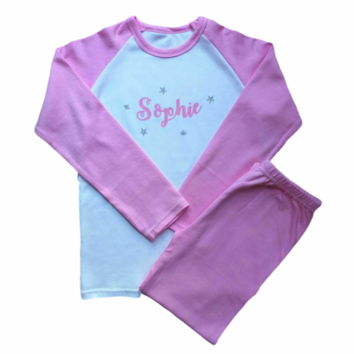 Girls Personalised Pyjamas Set - Pink