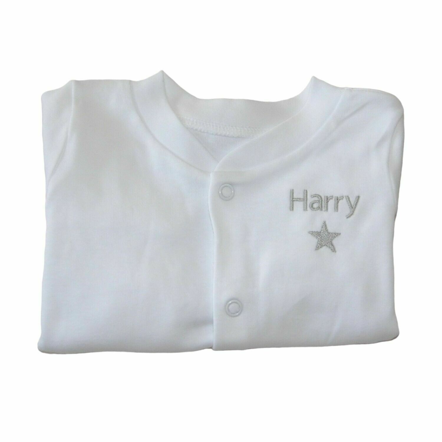 Personalised Baby Sleepsuit with Embroidered Star and Name or Initials