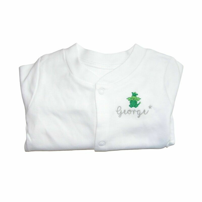 Personalised Baby Sleepsuit with Embroidered Name & Dragon