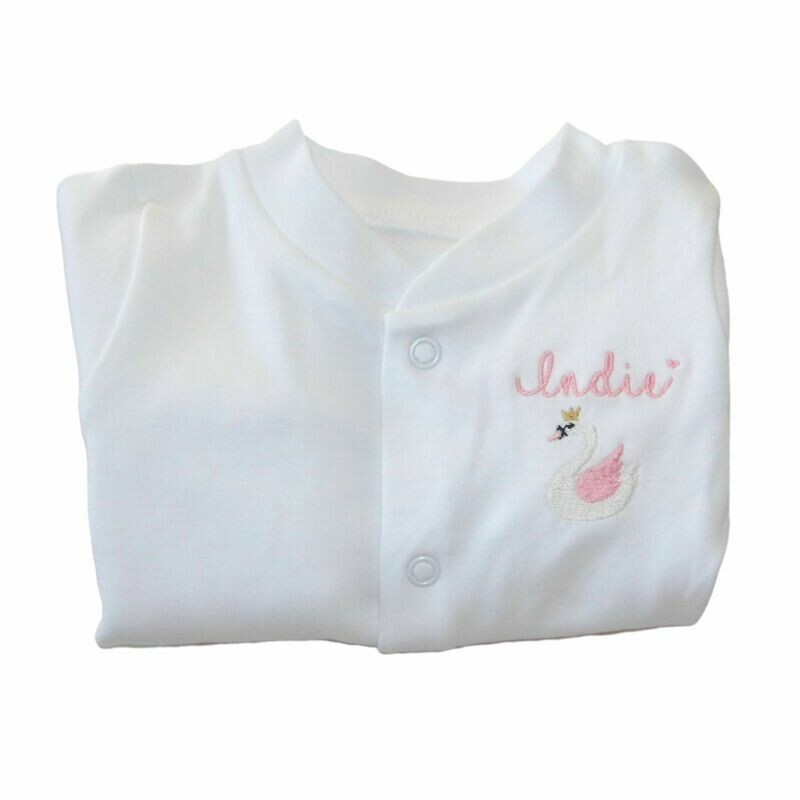 Personalised Baby Sleepsuit with Embroidered Swan and Name