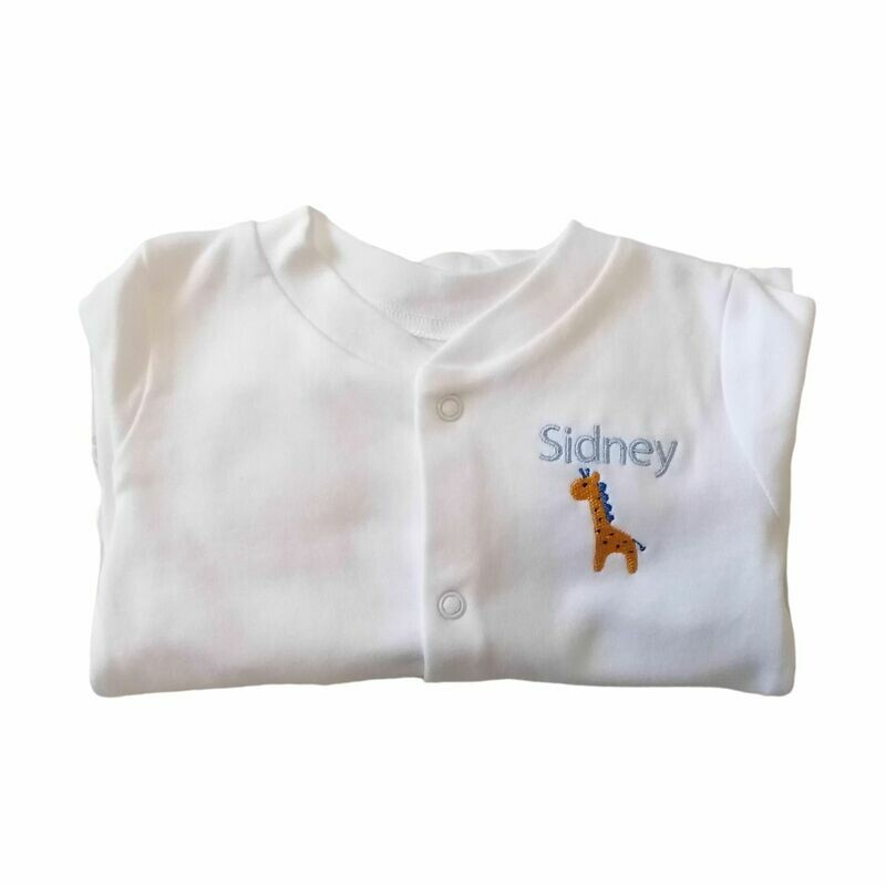 Personalised Baby Sleepsuit with Embroidered Name & Giraffe