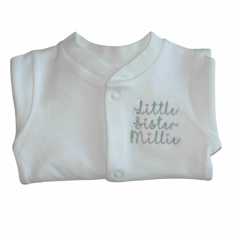 Personalised Baby Sleepsuit for Little Sister / Little Brother