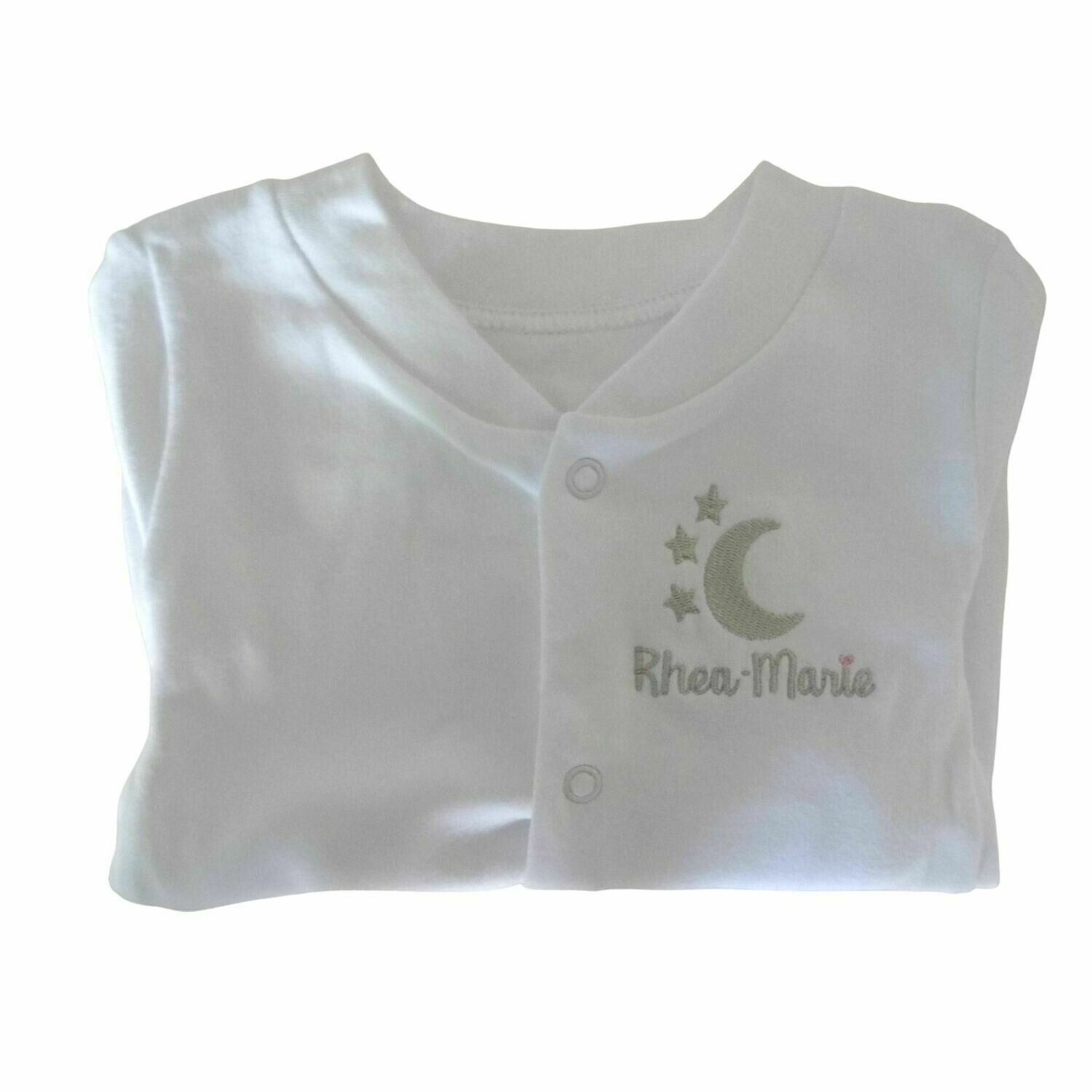 Embroidered Personalised Baby Sleepsuit with Moon and Stars