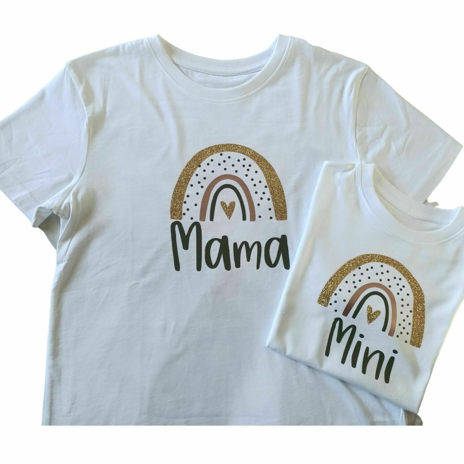 Personalised Mini & Mama Rainbow T-Shirt Set