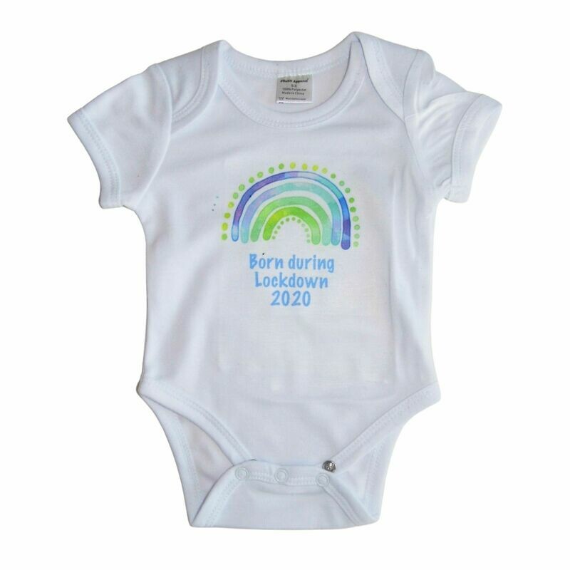 Personalised Baby Grow with Name and Blue Rainbow