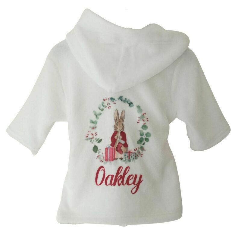 Personalised White Baby Christmas Dressing Gown