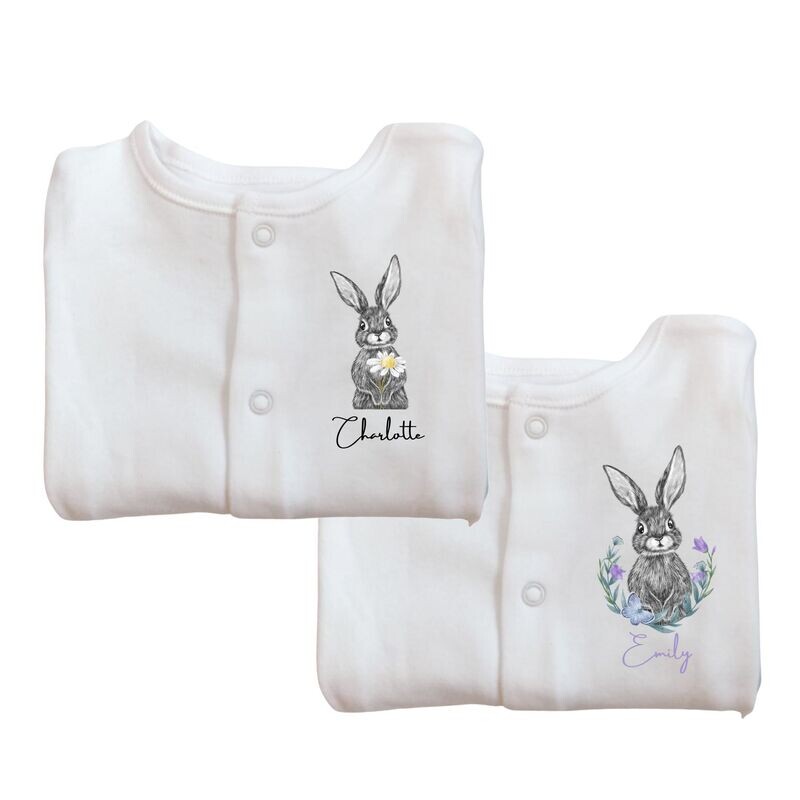 Personalised Bunny Rabbit Baby Sleepsuit