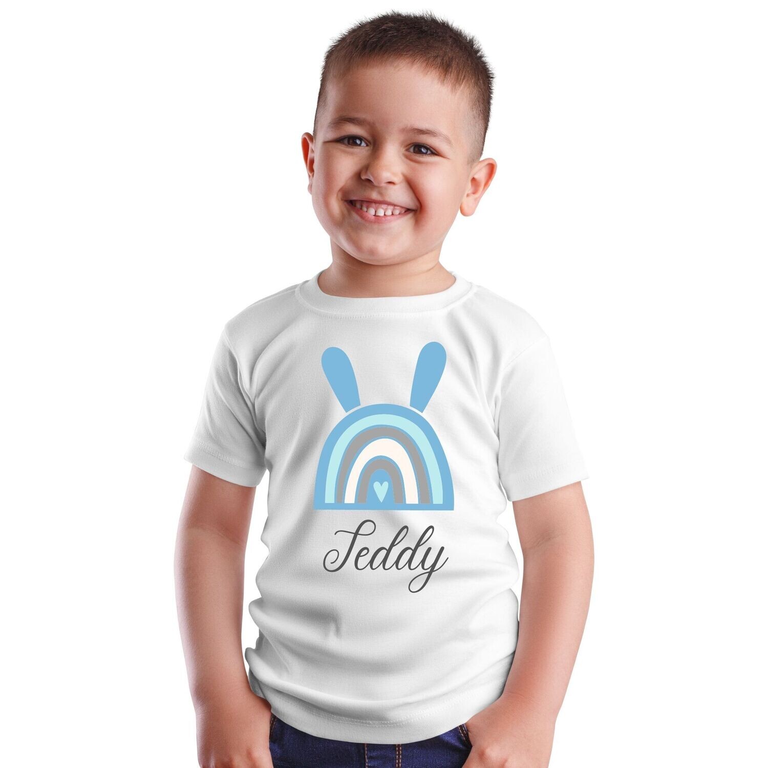 Kids Personalised Bunny Rainbow T-Shirt