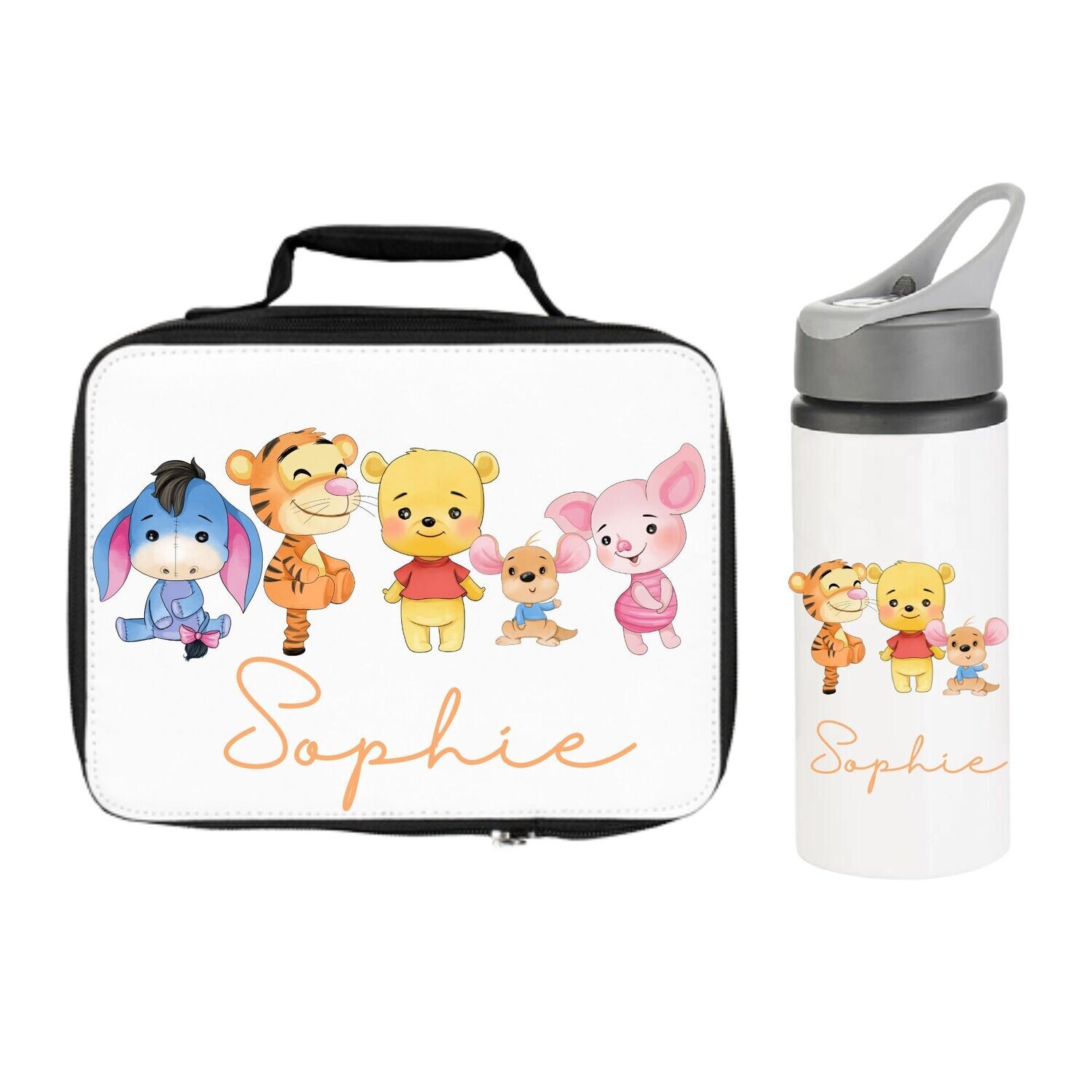 Personalised Kids Lunch Box Set with Drinks Bottle - Winnie the Pooh