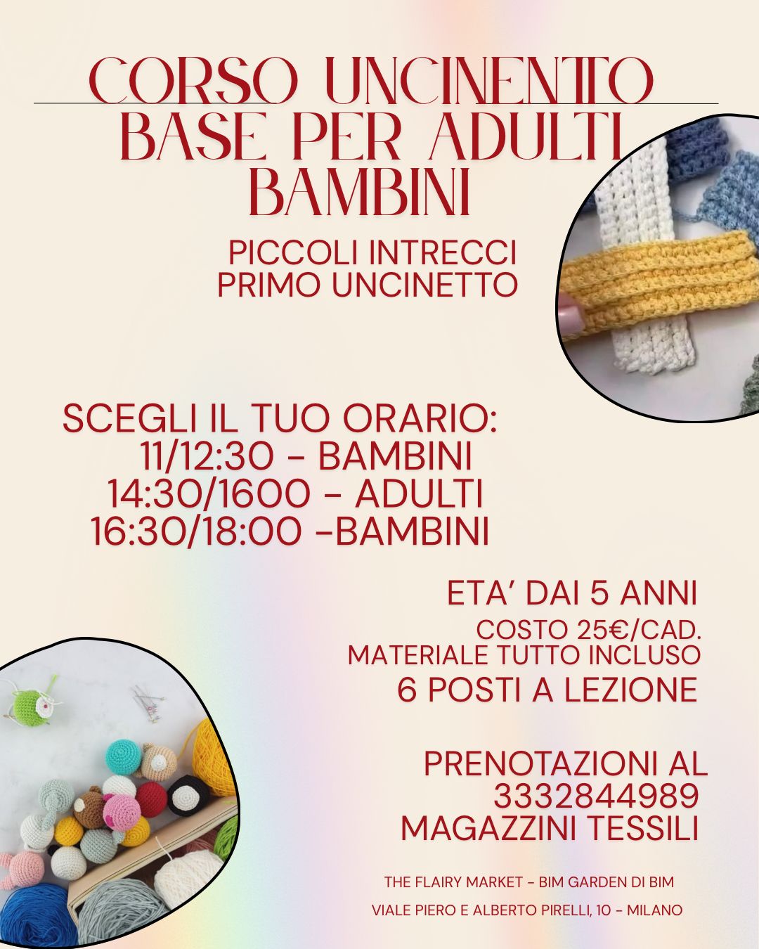 Corso uncinetto Domenica 28 Settembre durante The Flairy Market al Bim