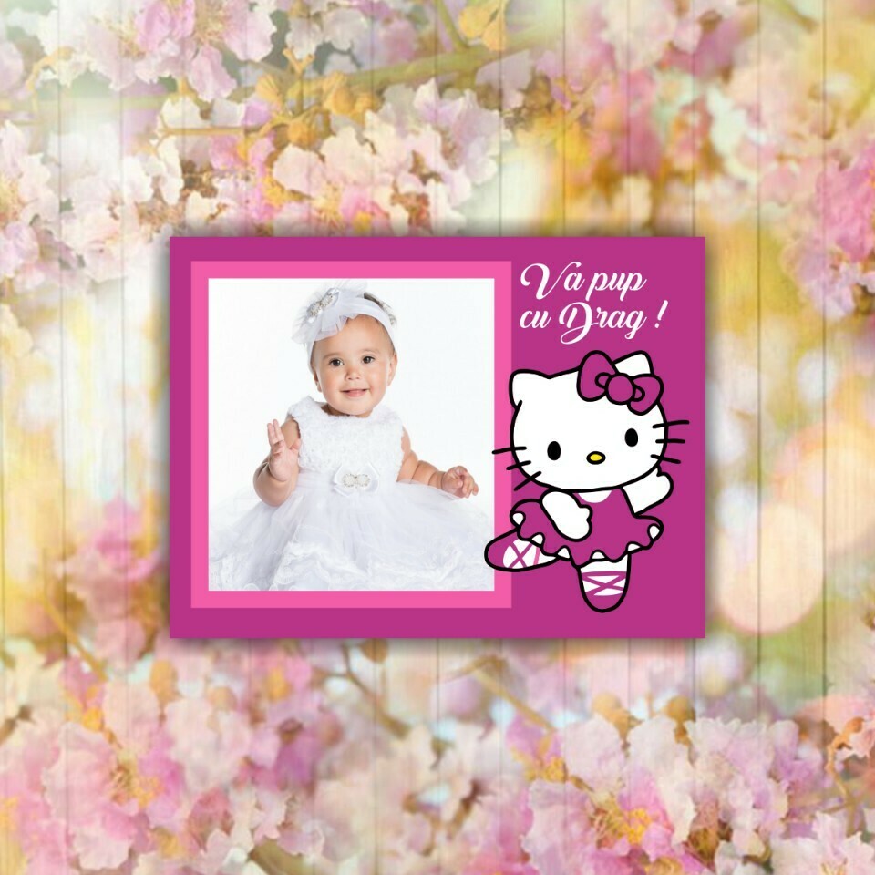 Magnet Mărturie Botez Fetiță – Hello Kitty - personalizat doar cu poză