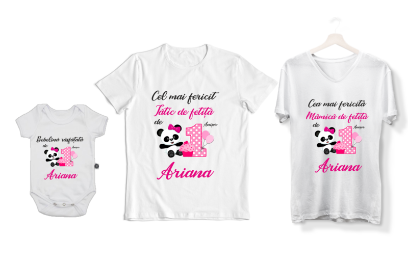 Set Tricouri Personalizate Familie – Aniversare 1 An Panda Fetiță