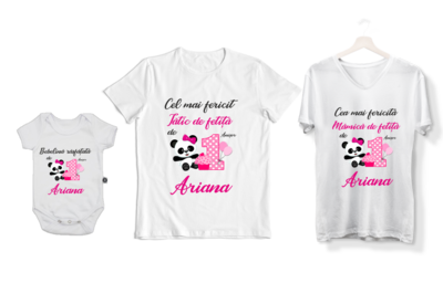 Set Tricouri Personalizate Familie – Aniversare 1 An Panda Fetiță