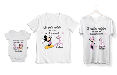 Set Tricouri Personalizate Familie Aniversare 1 An – Tematică Minnie Roz