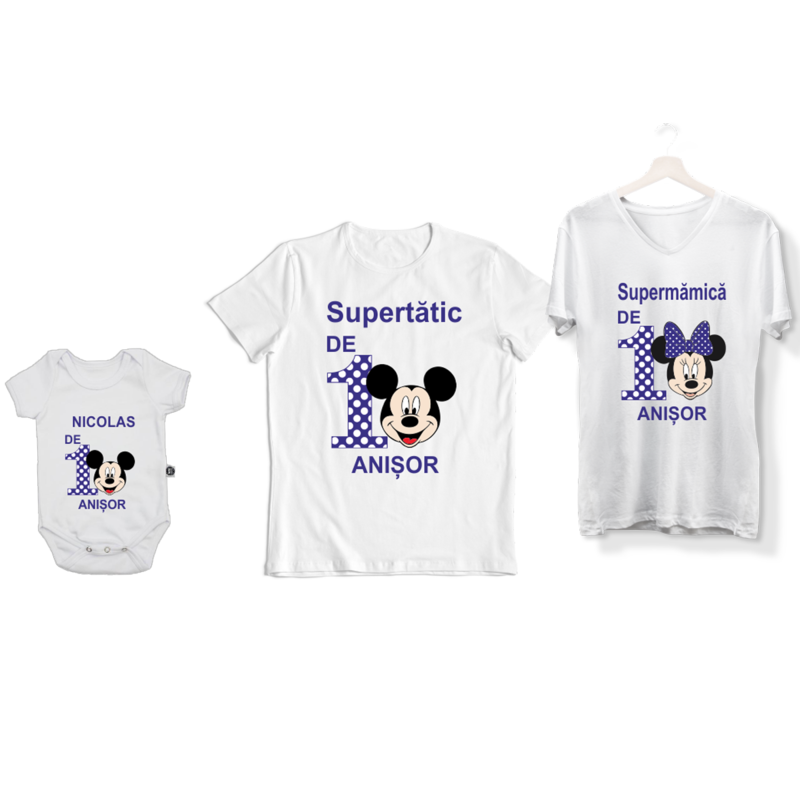 Set Tricouri Familie Personalizate Aniversare 1 An – Mickey &amp; Minnie Violet