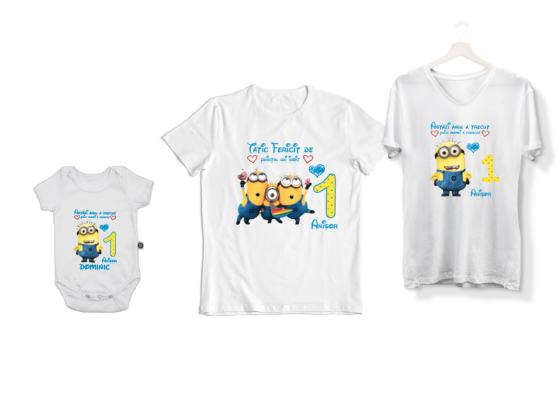 Set tricouri aniversare Familie – Minioni – personalizate cu numele copilului, pentru 1 anișor