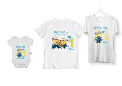 Set tricouri aniversare Familie – Minioni – personalizate cu numele copilului, pentru 1 anișor