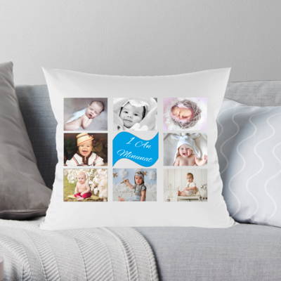 Pernă personalizată cu 8 poze + mesaj central scurt ( ex: 1 anișor )