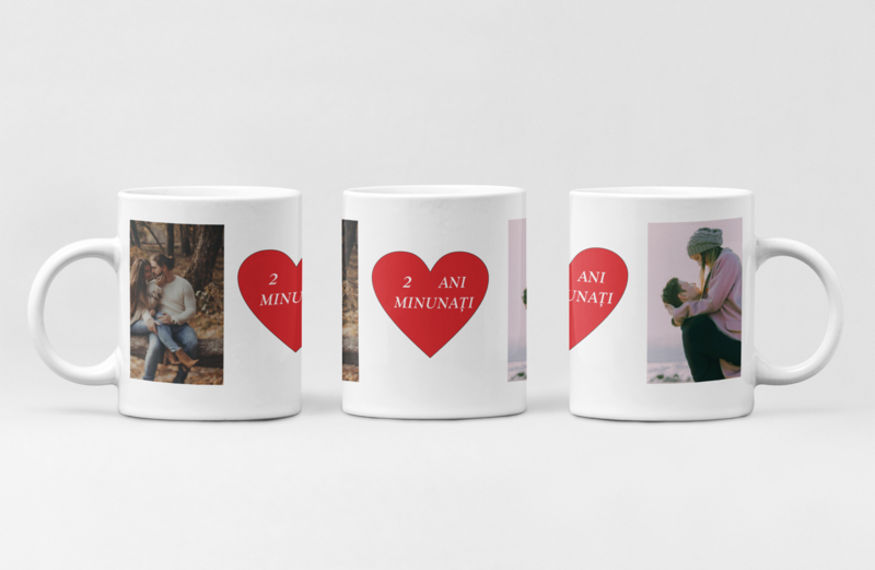 Cană personalizată cu 2 poze și mesaj – Cadou unic plin de emoție