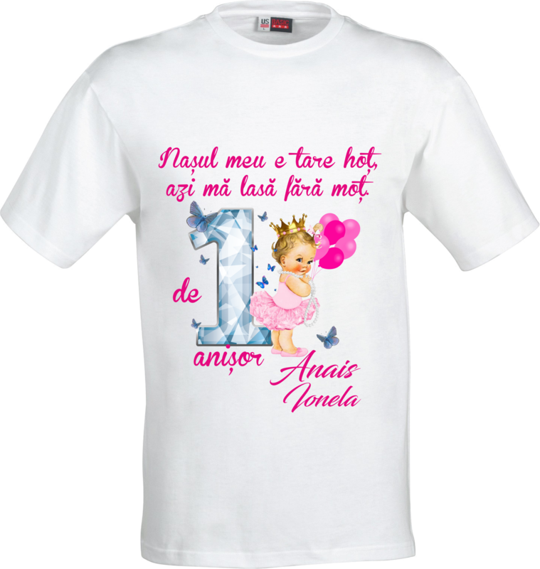 Tricou personalizat pentru Naș – „Nașul meu e tare hoț...” – bumbac 100%, cu numele copilului