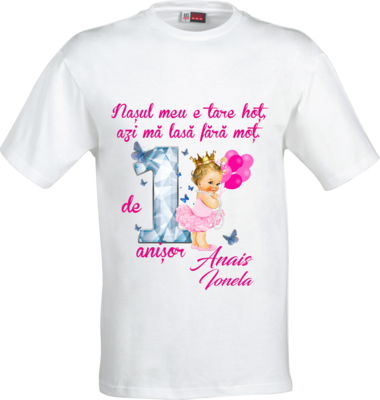 Tricou personalizat pentru Naș – „Nașul meu e tare hoț...” – bumbac 100%, cu numele copilului