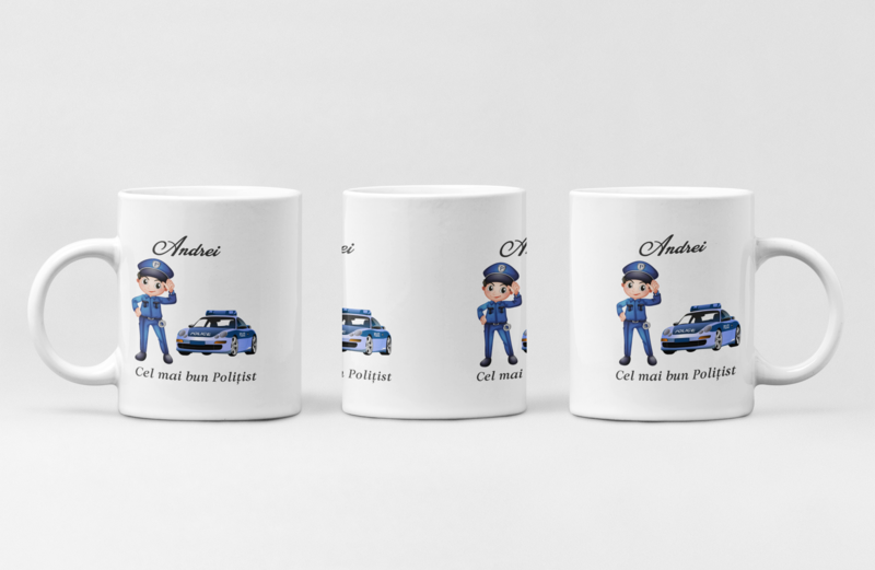 Cană „Cel mai bun polițist” cu nume – Cadou personalizat pentru un apărător al legii