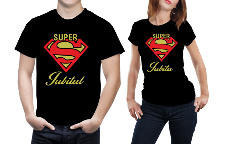 Set tricouri cuplu – „Super Iubitul &amp; Super Iubita” – bumbac 100%, stil super-erou în dragoste