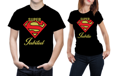 Set tricouri cuplu – „Super Iubitul &amp; Super Iubita” – bumbac 100%, stil super-erou în dragoste