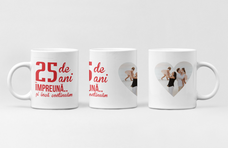 Cană personalizată „25 de ani împreună” cu poză – Cadou aniversar cu emoție pură