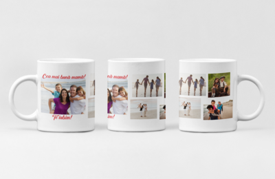 Cana personalizată cu mesaj și 5 poze – Cadou emoționant, creat din amintiri