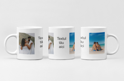 Cana personalizată cu 2 poze și text – Cadou unic cu amintiri și mesaj din inimă