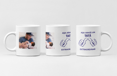 Cana personalizată cu poză – „Așa arată un tată extraordinar” – Cadou cu suflet pentru super-tata