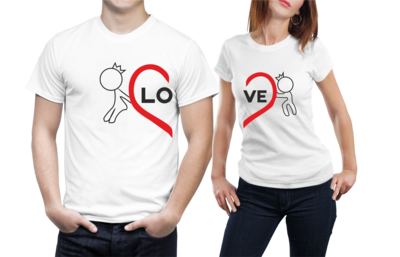 Set tricouri cuplu – „LOVE” – bumbac 100%, design animat care formează un întreg