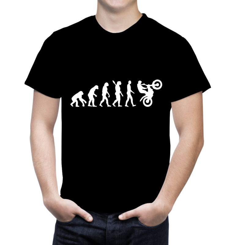 Tricou Bărbat – Evoluția Motociclistului – Design Alb pe Negru