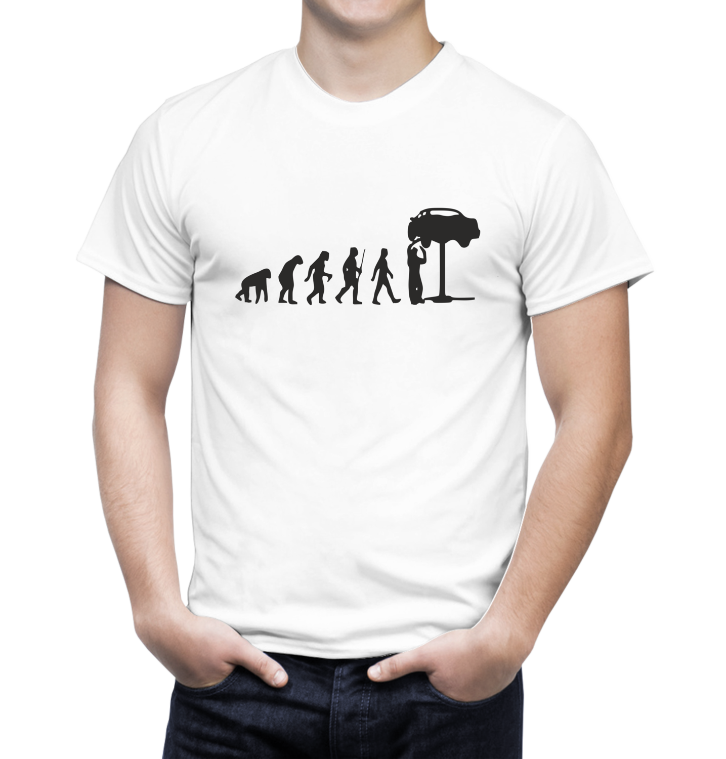 Tricou „Evoluția Mecanic” – bumbac 100%, ideal pentru pasionații de reparații și umor tehnic