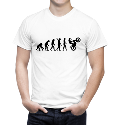 Tricou Bărbat – Evoluția Motociclistului – Design Alb pe Negru