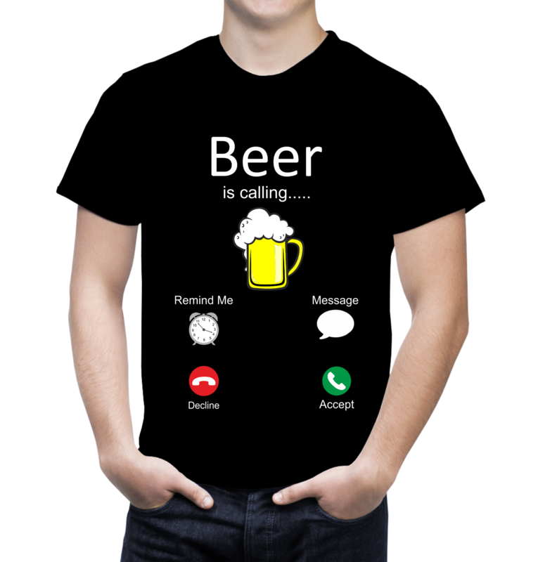 Tricou bărbat „Beer is calling…” – bumbac 100%, glumă vizuală inspirată din telefon