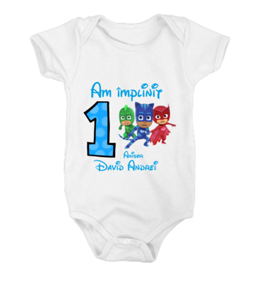 Body personalizat Am împlinit 1 an Eroi in pijama