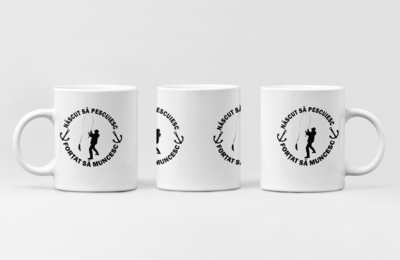 Cana „Născut să pescuiesc, forțat să muncesc” – Cadoul perfect pentru orice pescar cu simțul umorului