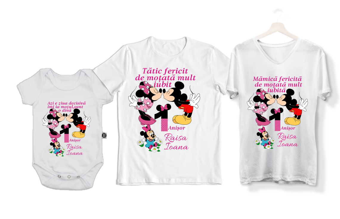 Set tricouri personalizate Familie – „Disney Magic” cu Minnie &amp; Mickey, aniversare 1 an