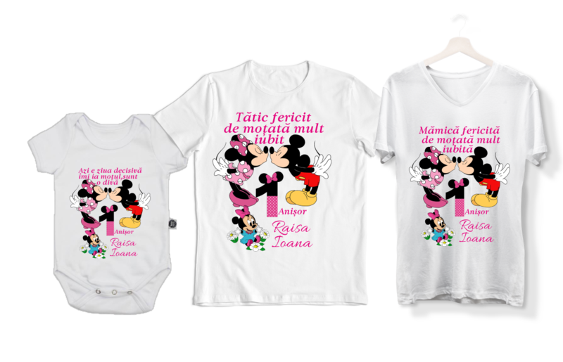 Set tricouri personalizate Familie – „Disney Magic” cu Minnie &amp; Mickey, aniversare 1 an