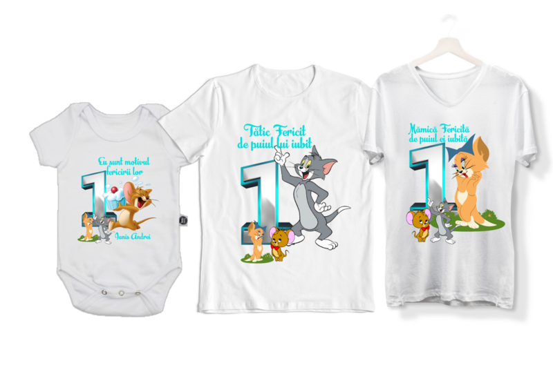 Set tricouri personalizate Familie – „Tom &amp; Jerry” pentru aniversare 1 an