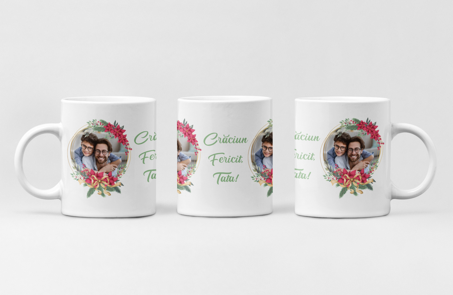 Cană personalizată cu poză – „Crăciun fericit, Tată!” – Magia sărbătorilor într-un cadou cu suflet