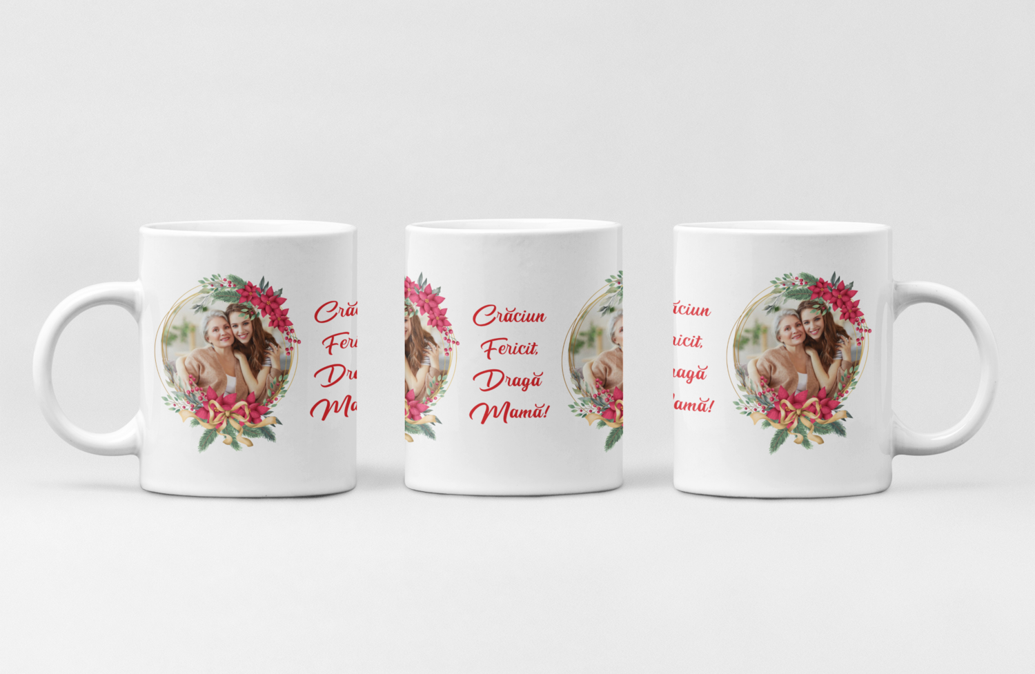 Cană personalizată cu poză – „Crăciun fericit, dragă mamă” – Cadoul care atinge inima