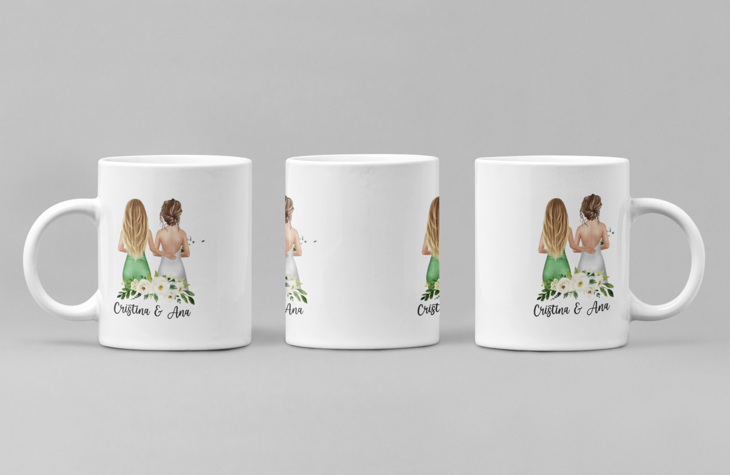 Cană personalizată pentru nașă sau domnișoare – Cu nume și design feminin