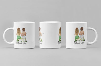 Cană personalizată pentru nașă sau domnișoare – Cu nume și design feminin