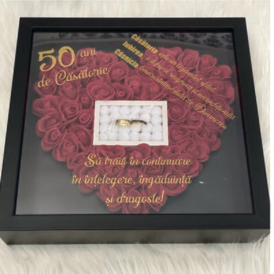 Tablou 3D cu verighete și mesaj pentru 50 ani de Căsătorie