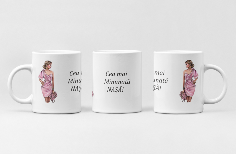 Cană „Pentru cea mai minunată nașă” – Cadou plin de dragoste și recunoștință