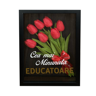 Tablou 3D cu mesaj - Cea mai minunata educatoare, 21x25 cm