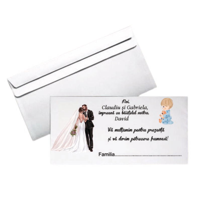 Plic Nuntă &amp; Botez Personalizat – Model Miri cu Băiețel | Format DL | Hârtie 80g |